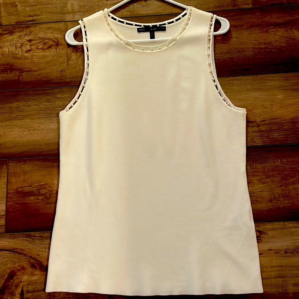 WHBM white sweater tank embellished with faux pearls. Size L. Gently used.